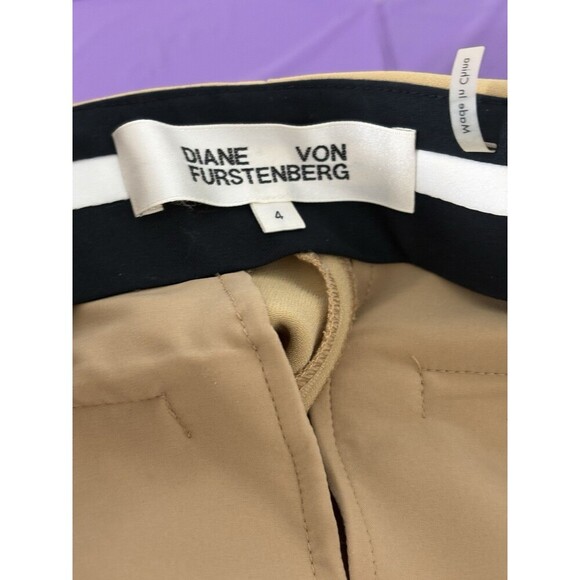 Diane von Furstenberg Women High Rise Pleated Straight Slacks Camel S4 Heavy Wtg - Picture 13 of 16